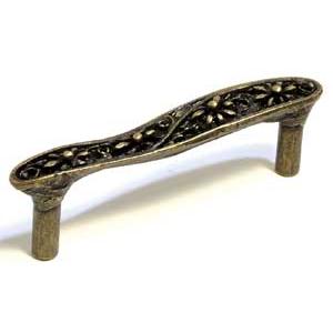 Emenee OR307-ABR Premier Collection Flowered Sculptured Pull 3-3/4 inch x 3/4 inch in Antique Matte Brass Floral Series